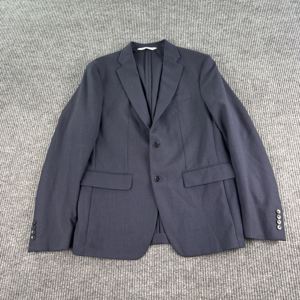 Zara Men Blazer XL Navy Blue 2 Button Sport Coat Notch Lapel Tailored Jacket